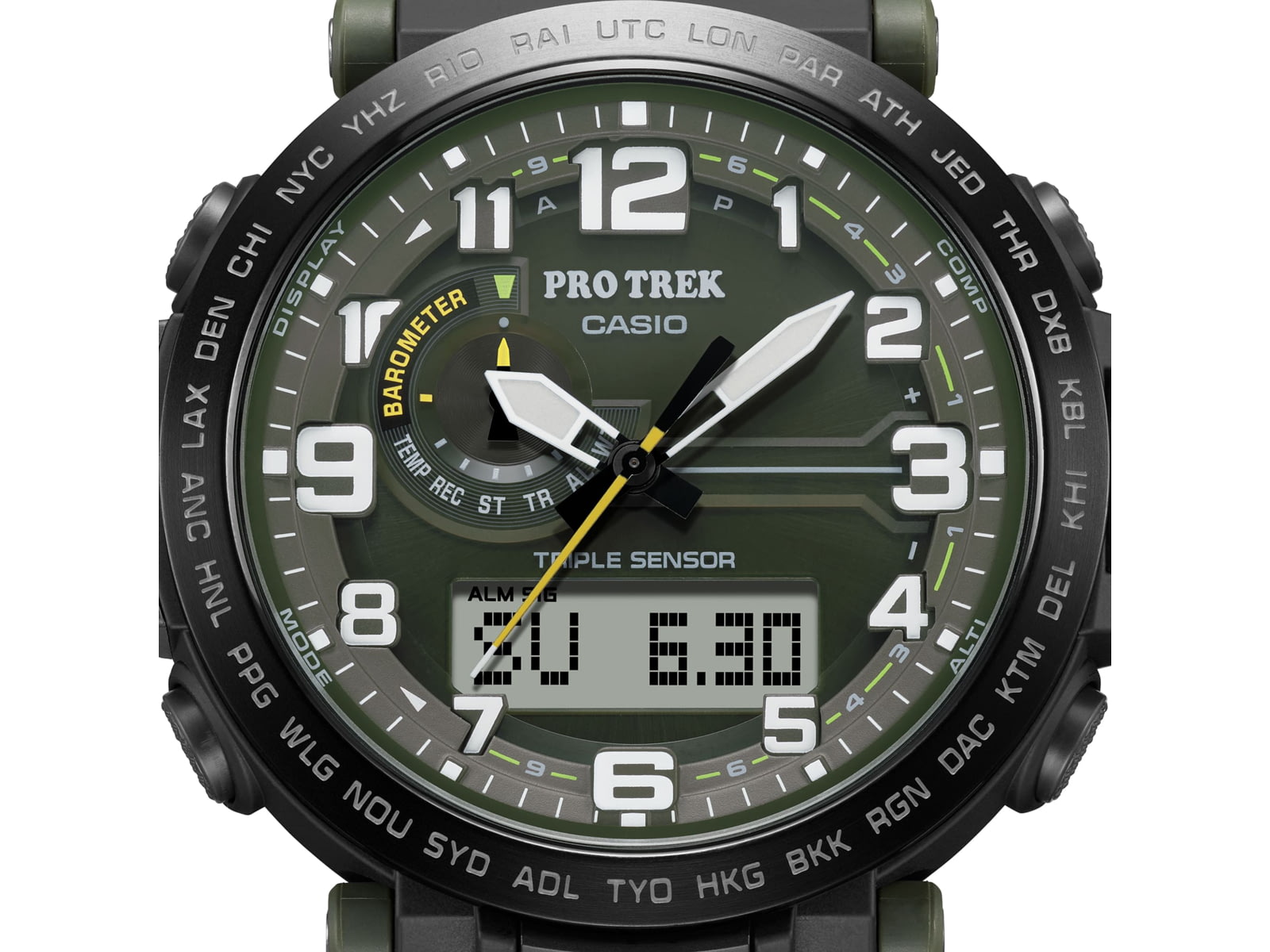 DEMO Casio PRO TREK Tough Solar Triple Sensor Watch - Men's Green