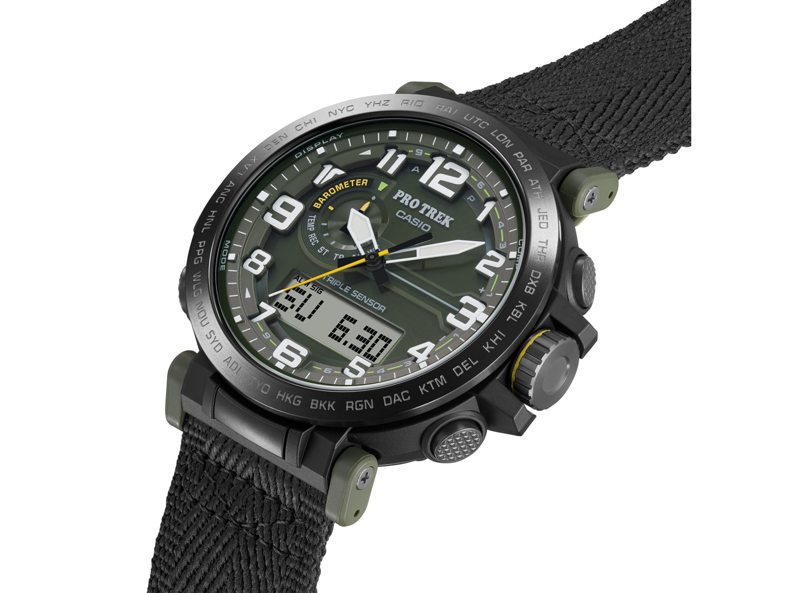 DEMO Casio PRO TREK Tough Solar Triple Sensor Watch - Men's Green
