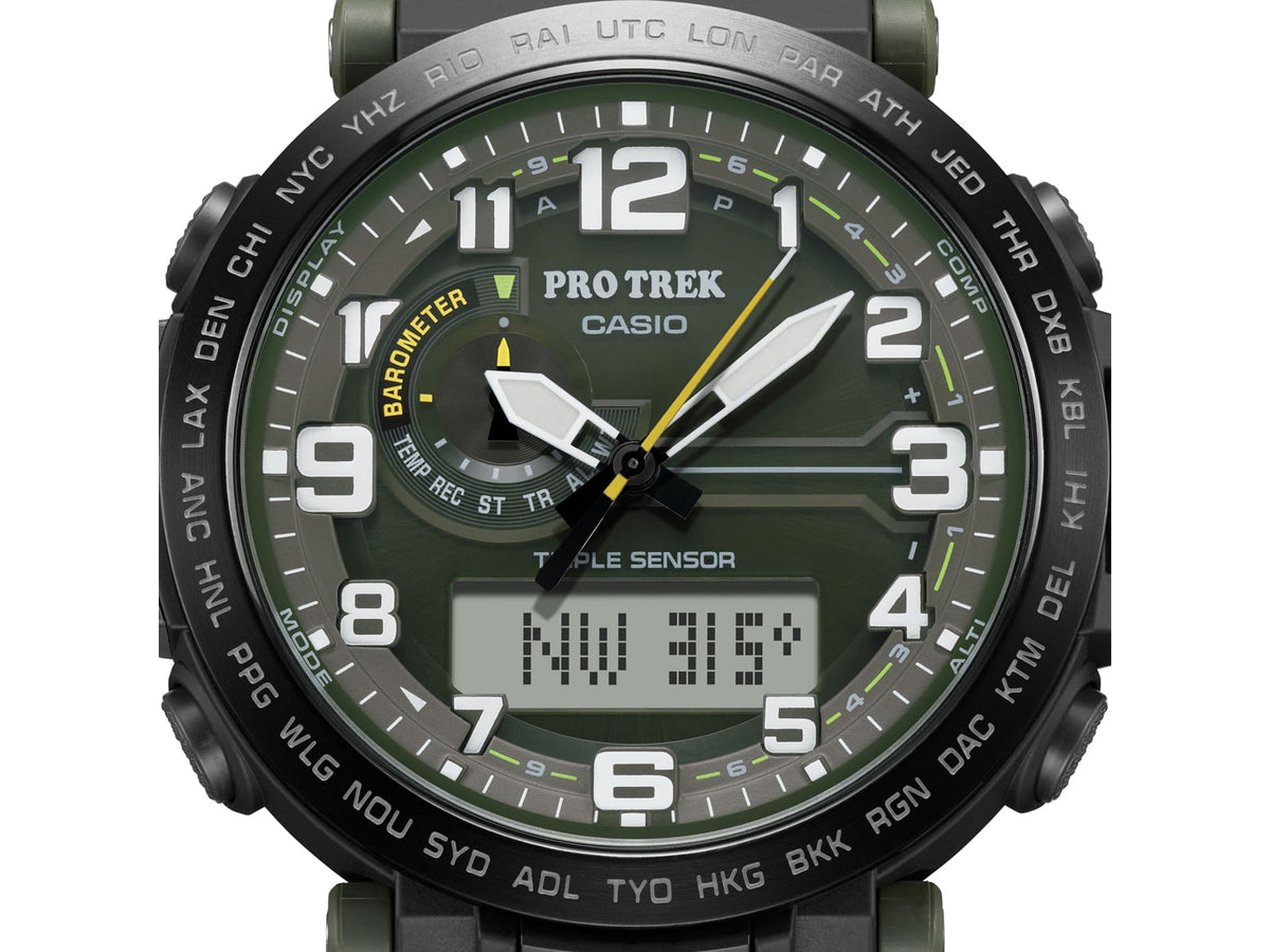 DEMO Casio PRO TREK Tough Solar Triple Sensor Watch - Men's Green