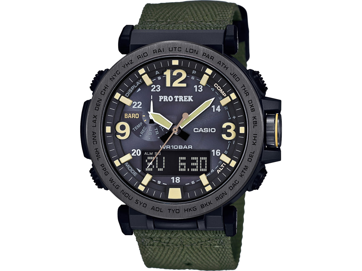 Casio Tactical Pro Trek Solar AtomicTriple Sensor Watch Black Face w Black Band Adjustable