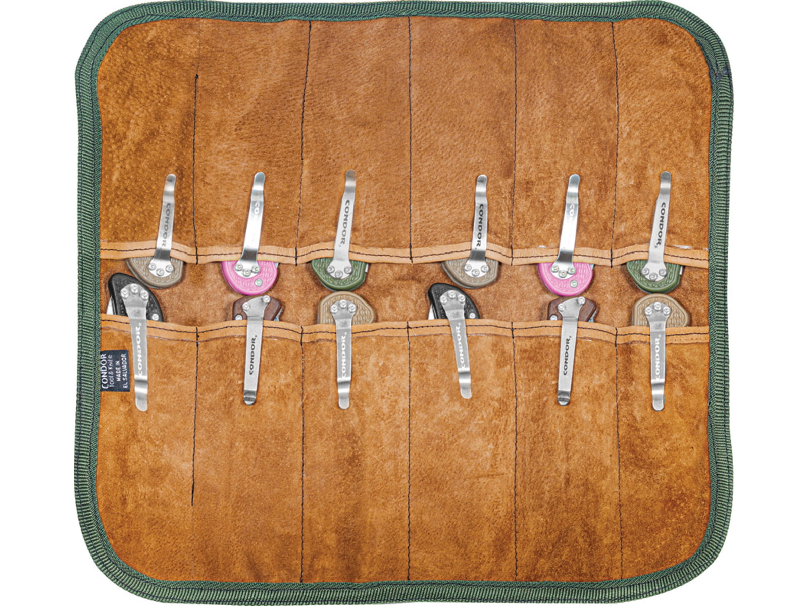 Condor Tool and Knife 12 Folding Knives Carry Roll 14in Overall Canvas/Leather Green CTK-CCFR