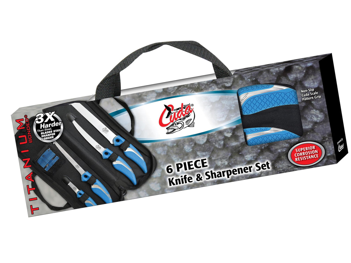 Cuda 6 pc Knife and Sharpener Set w/Case 18133