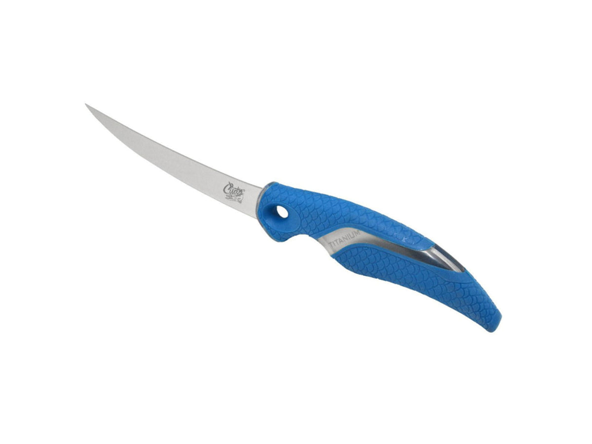Cuda 6in Titanium Bonded Curved Boning Knive Titanium Bonded Blade Non-Slip Cuda Scale Pattern 18833