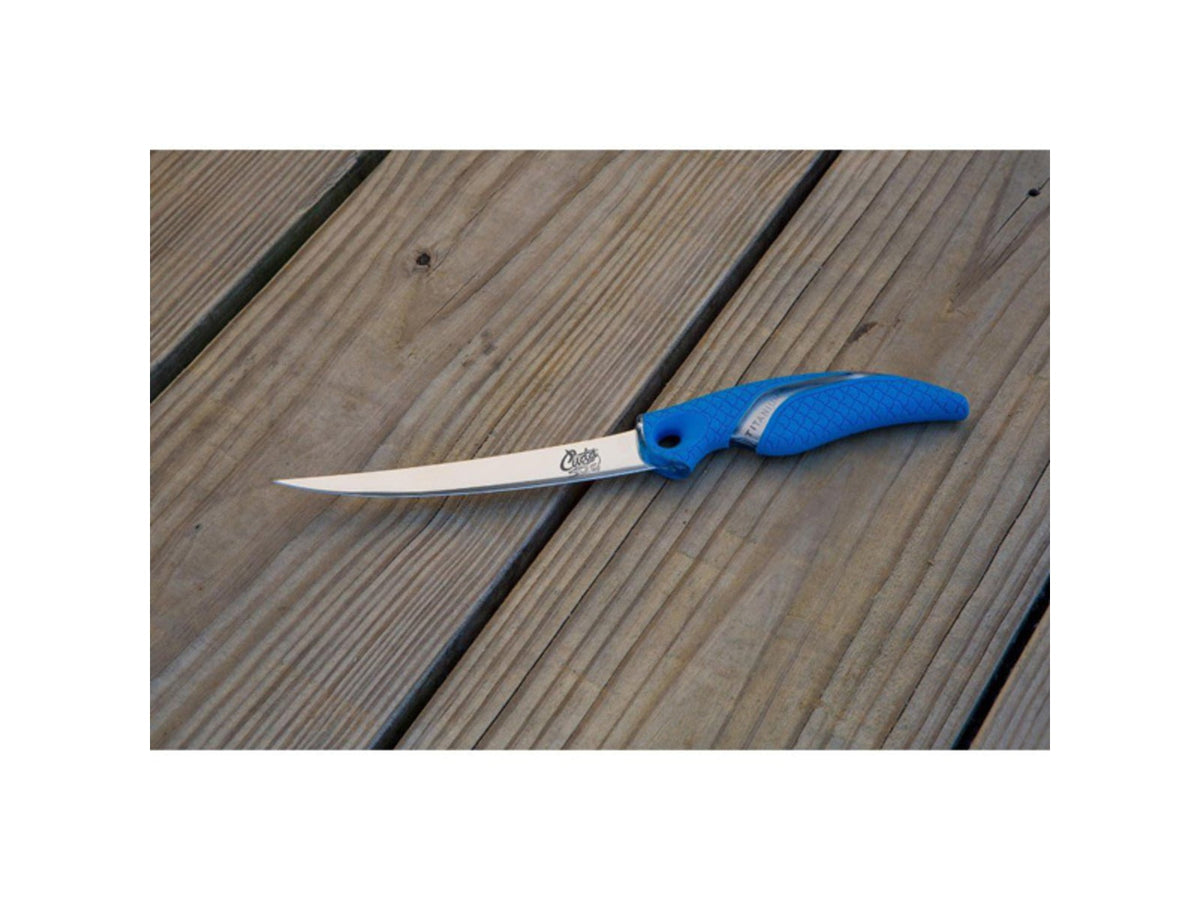 Cuda 6in Titanium Bonded Curved Boning Knive Titanium Bonded Blade Non-Slip Cuda Scale Pattern 18833