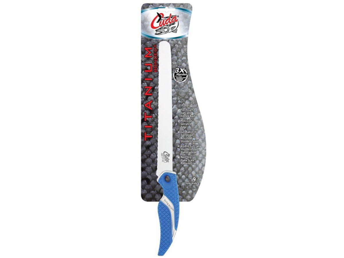Cuda 9in Titanium Bonded Chunk Knive Titanium Bonded Blade Non-Slip Cuda Scale Pattern Grips 18830