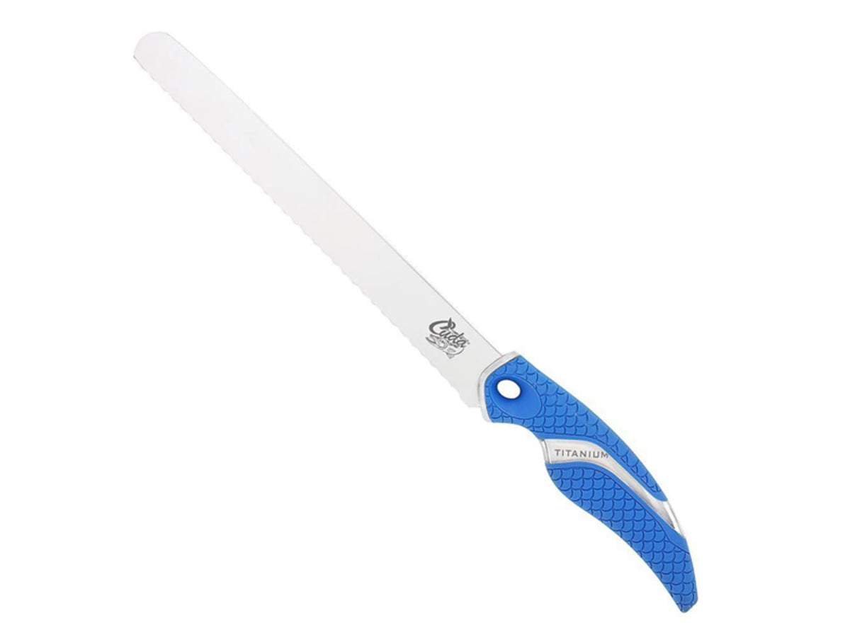 Cuda 9in Titanium Bonded Chunk Knive Titanium Bonded Blade Non-Slip Cuda Scale Pattern Grips 18830