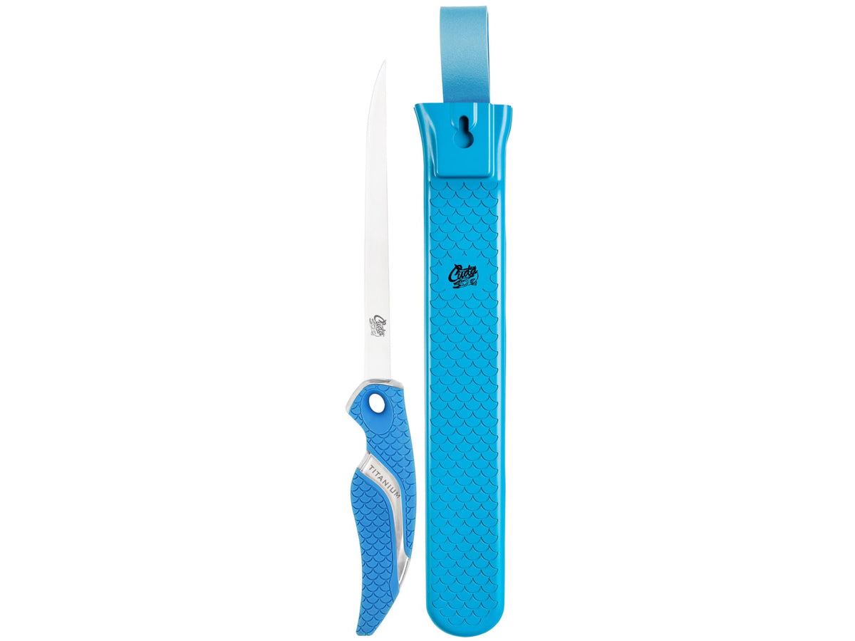 Cuda Knives Cuda 7 in Fillet With Sheath Fixed Blade Knife 7in German 4116 Steel Standard Edge Blue Synthetic Handle 18124