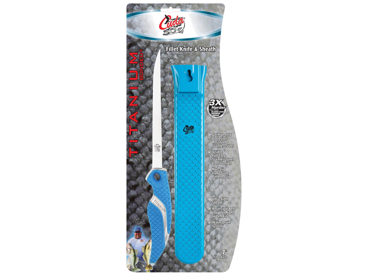 Cuda Knives Cuda 7 in Fillet With Sheath Fixed Blade Knife 7in German 4116 Steel Standard Edge Blue Synthetic Handle 18124