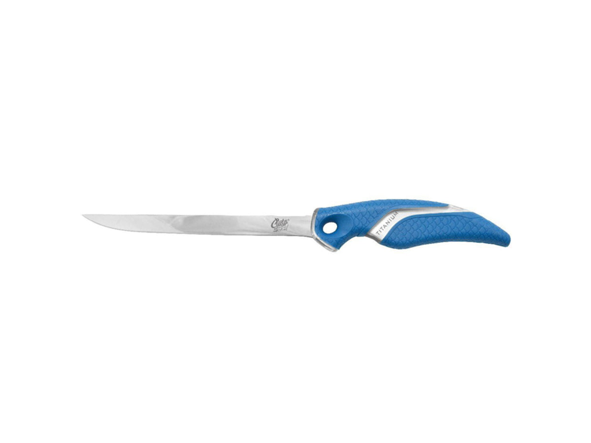 Cuda Knives Cuda 7 in Fillet With Sheath Fixed Blade Knife 7in German 4116 Steel Standard Edge Blue Synthetic Handle 18124
