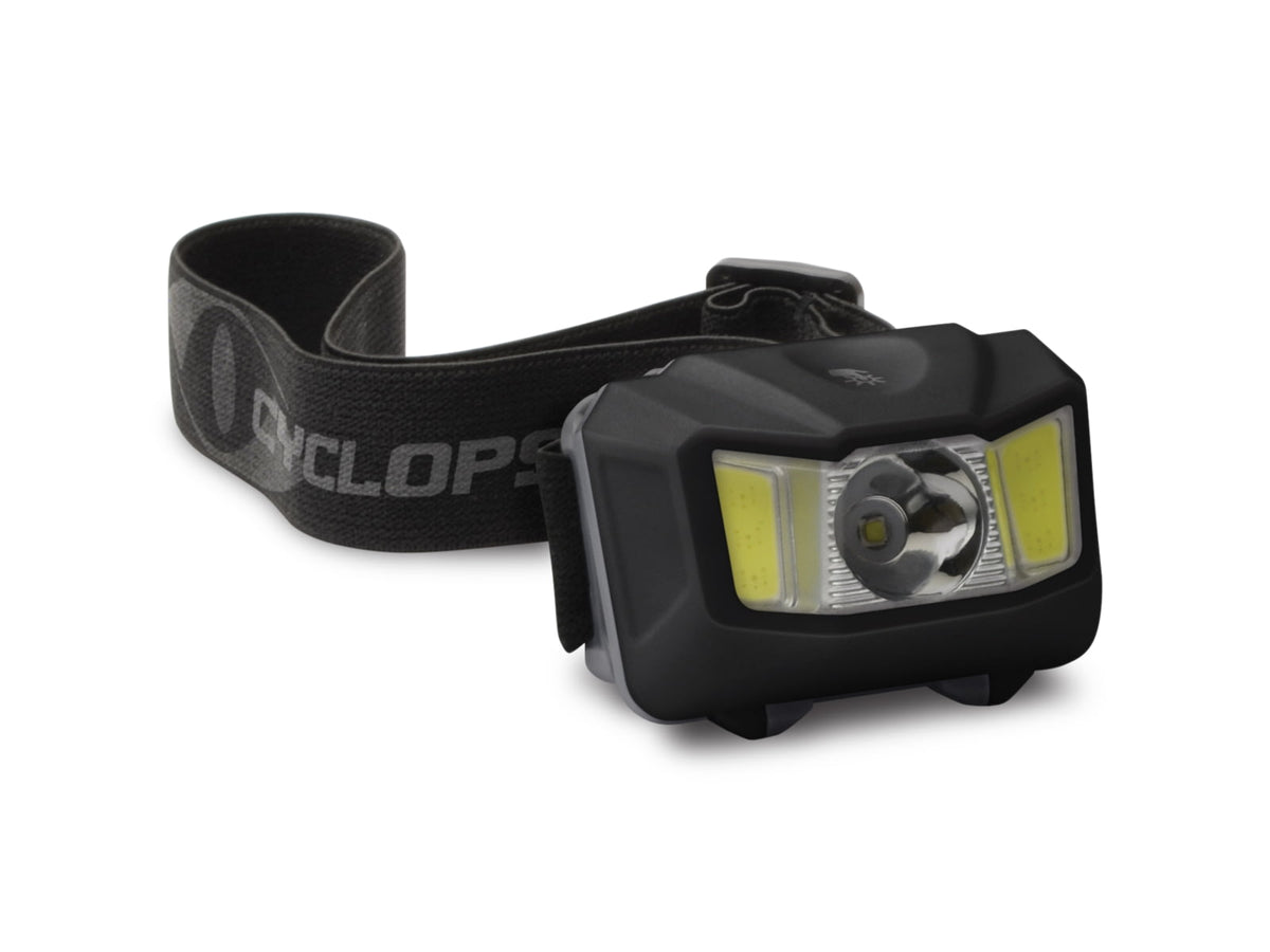 Cyclops 250 Lumen Headlamp w/Green COB LED Side Illumination Uses 3 x AAA CYC-HL250