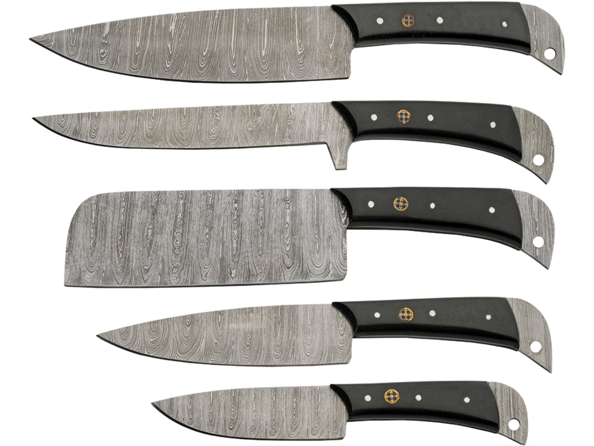 Damascus Kitchen Knife Set with Roll DM1396