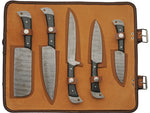 Damascus Kitchen Knife Set with Roll DM1396