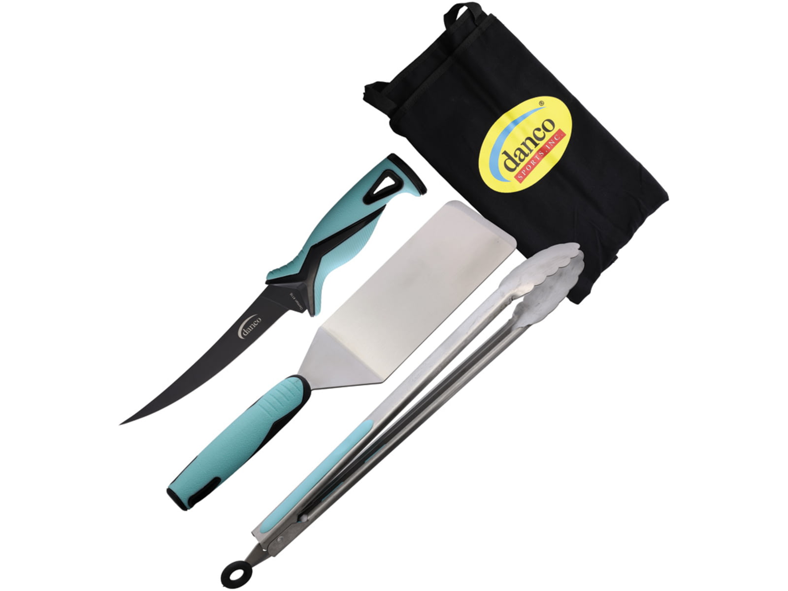 Danco Pro Series 4-Piece Grilling Kit 12in Overall 7in 4116 Stainless Flex Fillet Blade Black/Teal Rubberized Handles GK4-P-010