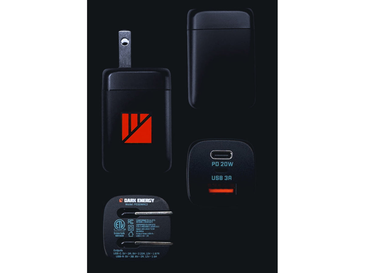 Dark Energy PD-enabled 20W AC adptr w/USB-A and USB-C Black PD20WAC2