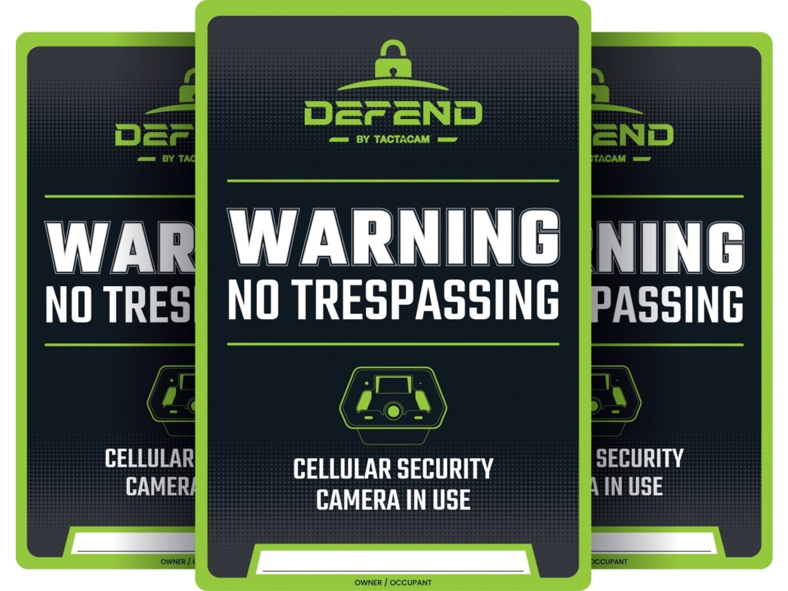DEFEND USA No Trespassing Sign - 3 Pack Black/White/Green