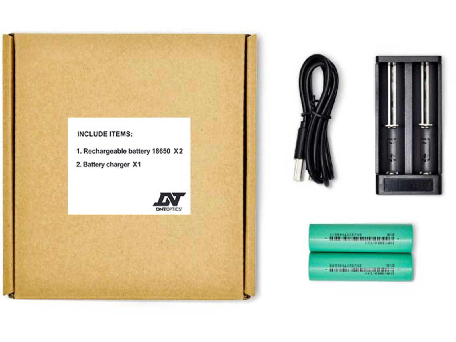 DNT Optics 18650 Flat Top Batteries w/ Charger 2