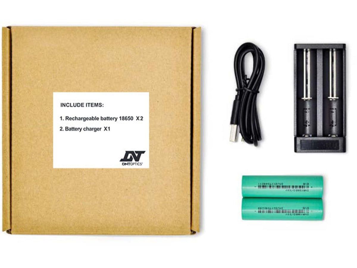 DNT Optics 18650 Flat Top Batteries w/ Charger 2