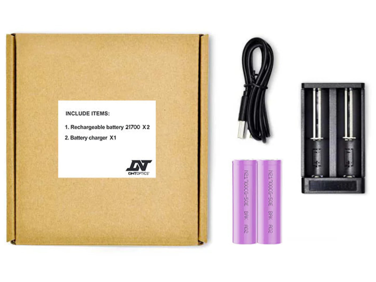 DNT Optics 21700 Flat Top Batteries w/ Charger 2