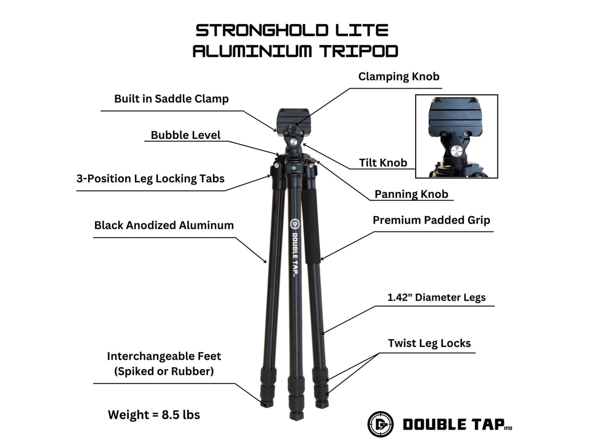 Double Tap Industries Stronghold Lite Aluminum Tripod w/Fixed Saddle Clamp Black 36mm