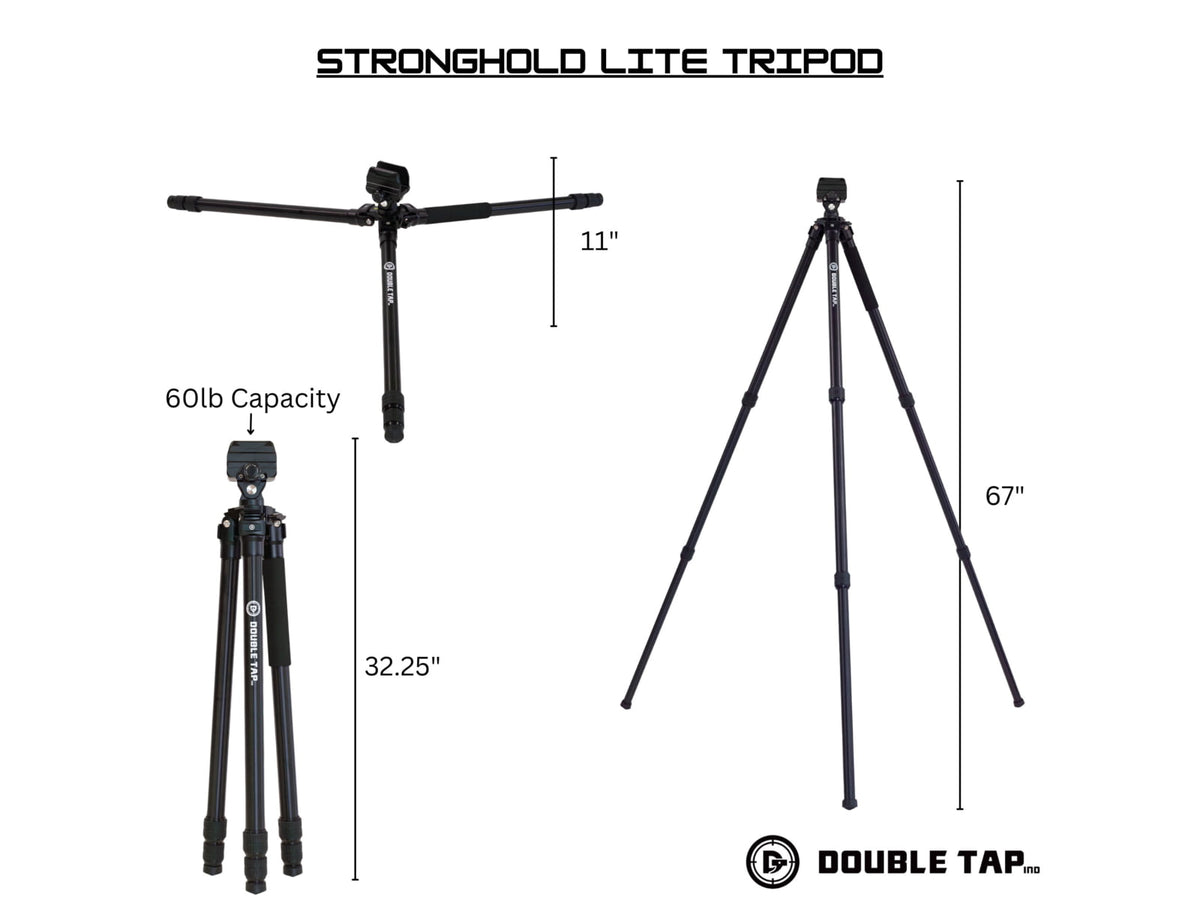 Double Tap Industries Stronghold Lite Aluminum Tripod w/Fixed Saddle Clamp Black 36mm