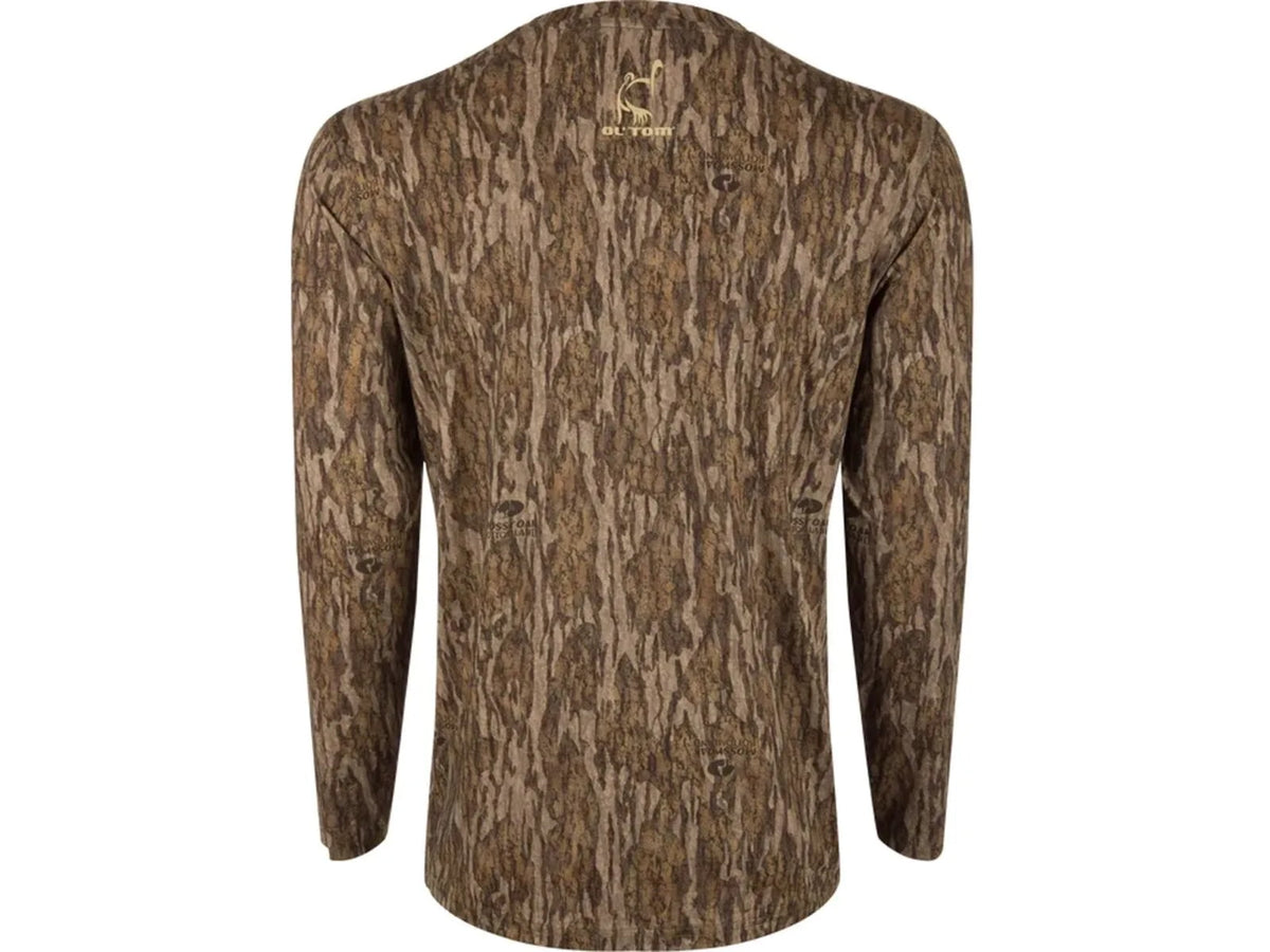 DRAKE Ol' Tom Performance Crew Camo Print Long Sleeve - Men's Mossy Oak Bottomlands Camo Large