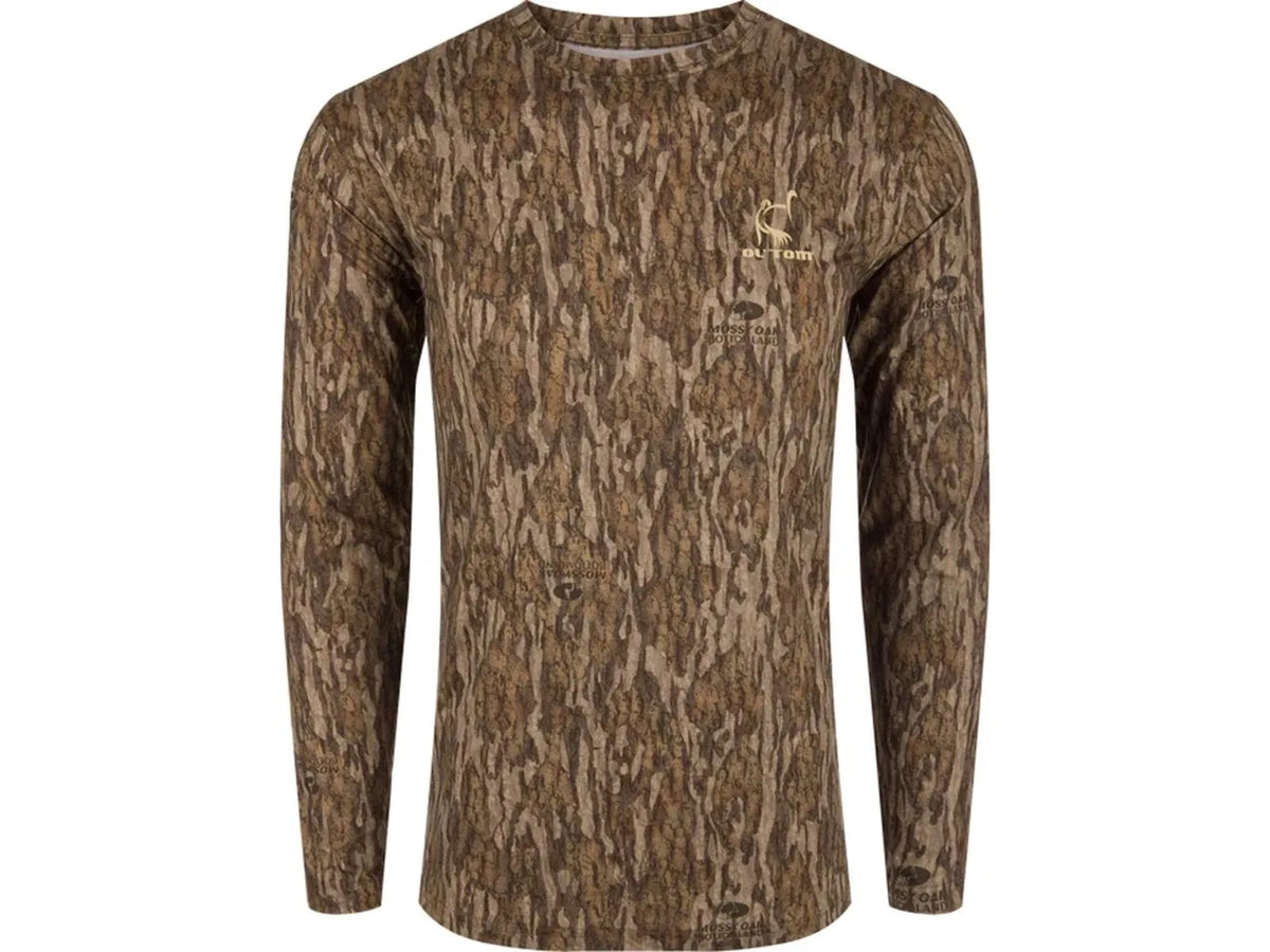DRAKE Ol' Tom Performance Crew Camo Print Long Sleeve - Men's Mossy Oak Bottomlands Camo Large