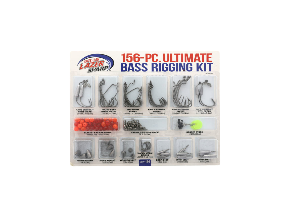 Eagle Claw Ultimate Bass Terminal Rigging Kit Hooks Beads Swivels Bobber Stops Weights 156 Pieces LWHKWM-2