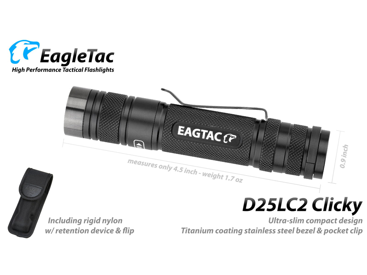EAGTAC D25LC2 Clicky XML2 U4 LED Flashlight Medium Black 973 lm D25LC2-Clicky-XML2-CW