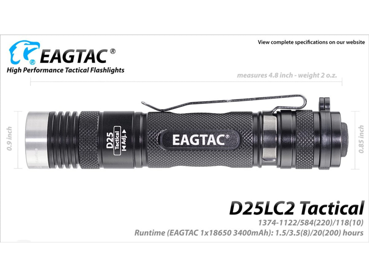 EAGTAC D25LC2 Tactica XML2 U4 LED Flashlight Medium Black 1374 lm D25LC2-Tactical-XML2-CW