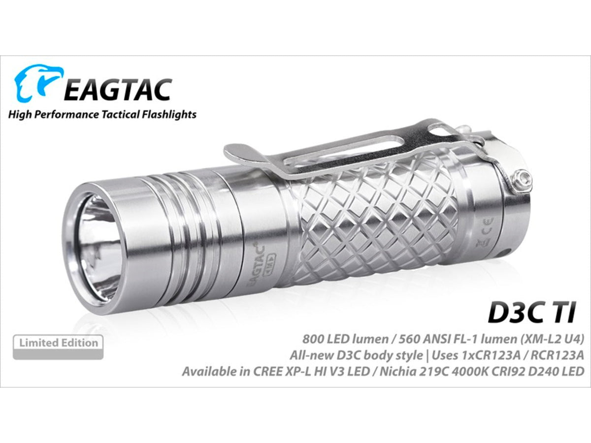 EAGTAC D3C RC Ti Flashlight Luminus SST20 CRI-95 4000K NW LED 510lm Silver