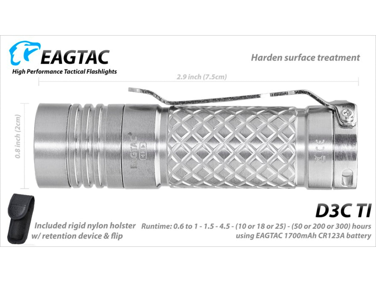 EAGTAC D3C RC Ti Flashlight Luminus SST20 CRI-95 4000K NW LED 510lm Silver