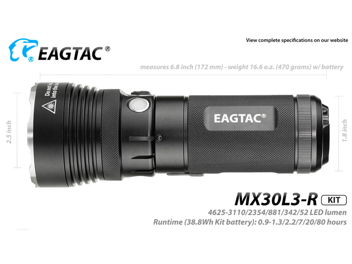 EAGTAC MX30L3-R Base Flashlight XHP70 N2 NW LED 4322lm Black MX30L3R-XHP70-BASE-NW