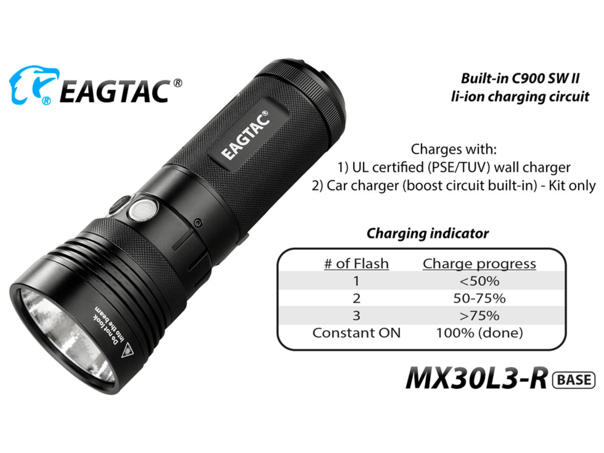 EAGTAC MX30L3-R Base Flashlight XHP70 N2 NW LED 4322lm Black MX30L3R-XHP70-BASE-NW