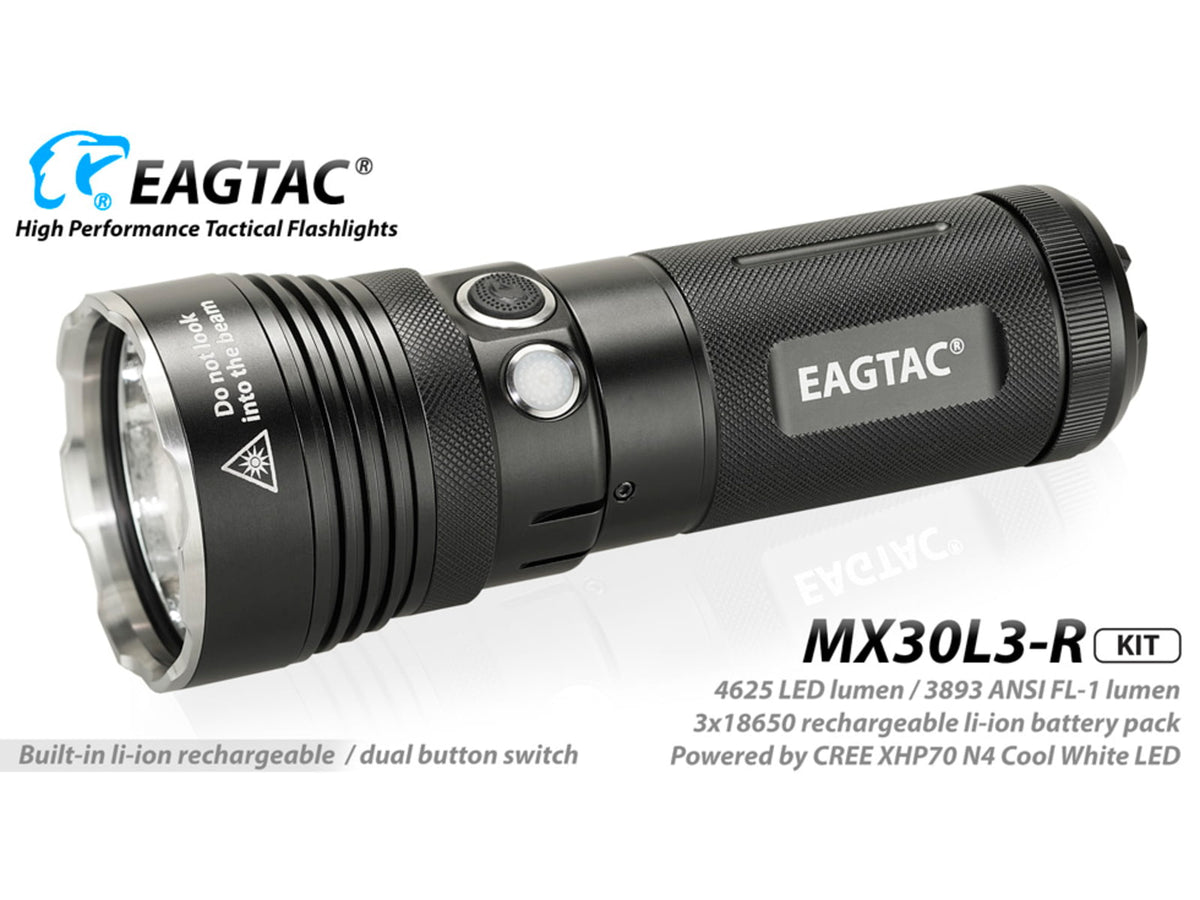 EAGTAC MX30L3-R Base Flashlight XHP70 N2 NW LED 4322lm Black MX30L3R-XHP70-BASE-NW