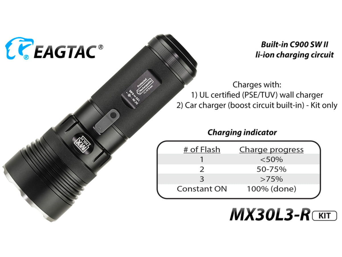 EAGTAC MX30L3-R Base Flashlight XHP70 N2 NW LED 4322lm Black MX30L3R-XHP70-BASE-NW