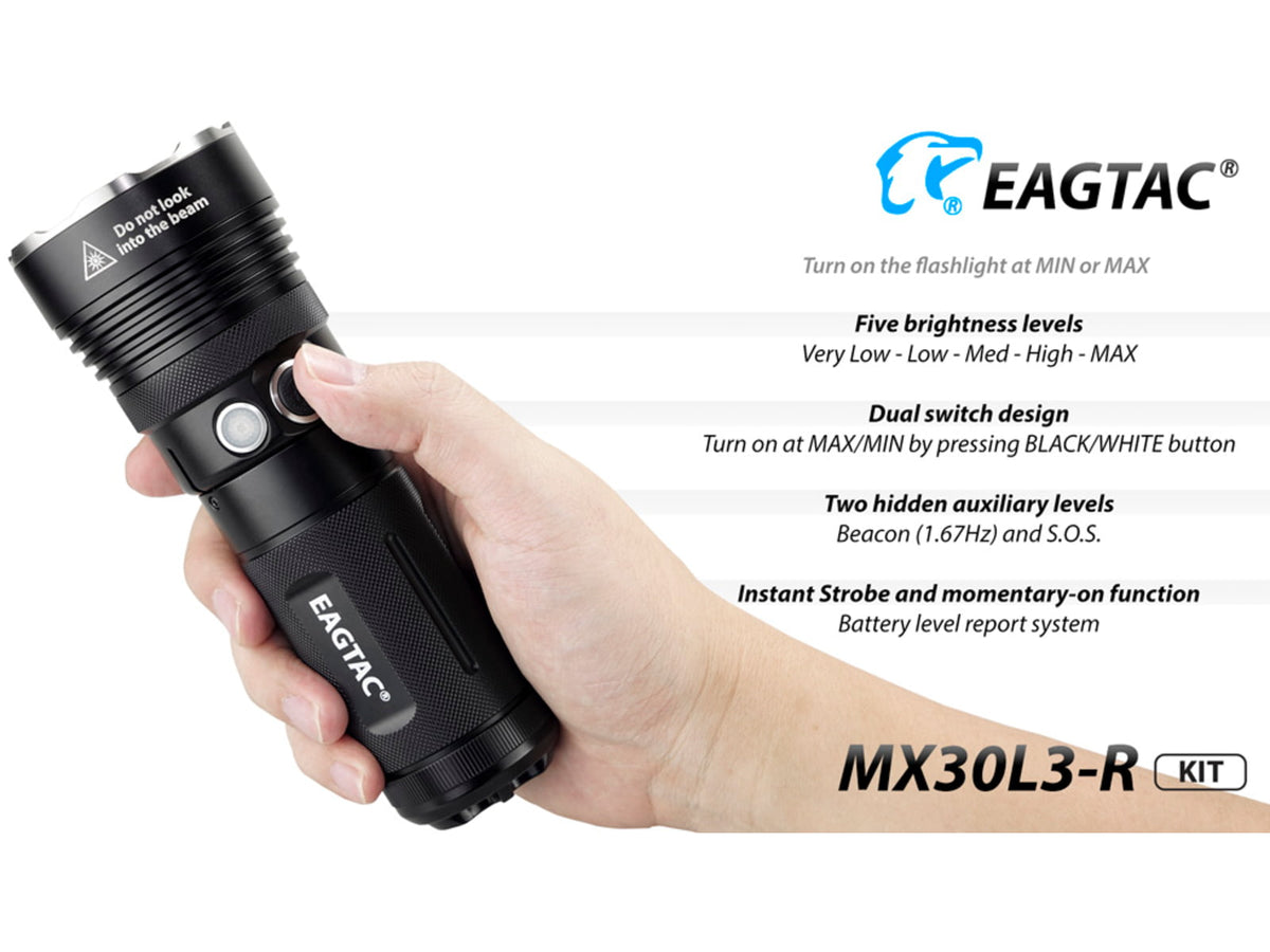 EAGTAC MX30L3-R Base Flashlight XHP70 N2 NW LED 4322lm Black MX30L3R-XHP70-BASE-NW