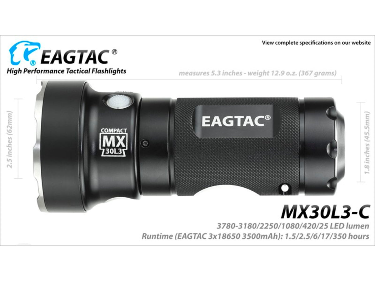 EAGTAC MX30L3-C Flashlight 6 Nichia 219B CRI-92 LED 3000lm Black