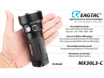 EAGTAC MX30L3-C Flashlight 6 Nichia 219B CRI-92 LED 3000lm Black