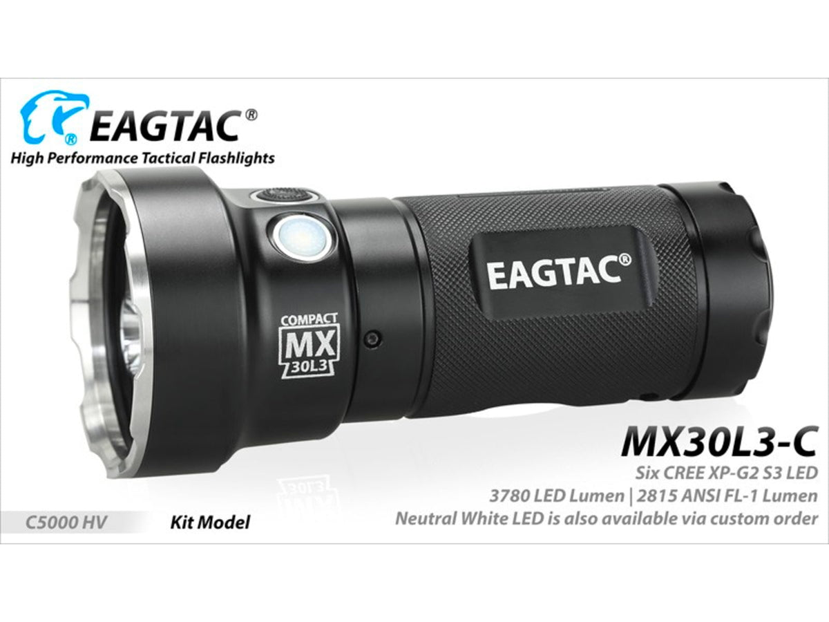 EAGTAC MX30L3-C Flashlight 6 Nichia 219B CRI-92 LED 3000lm Black