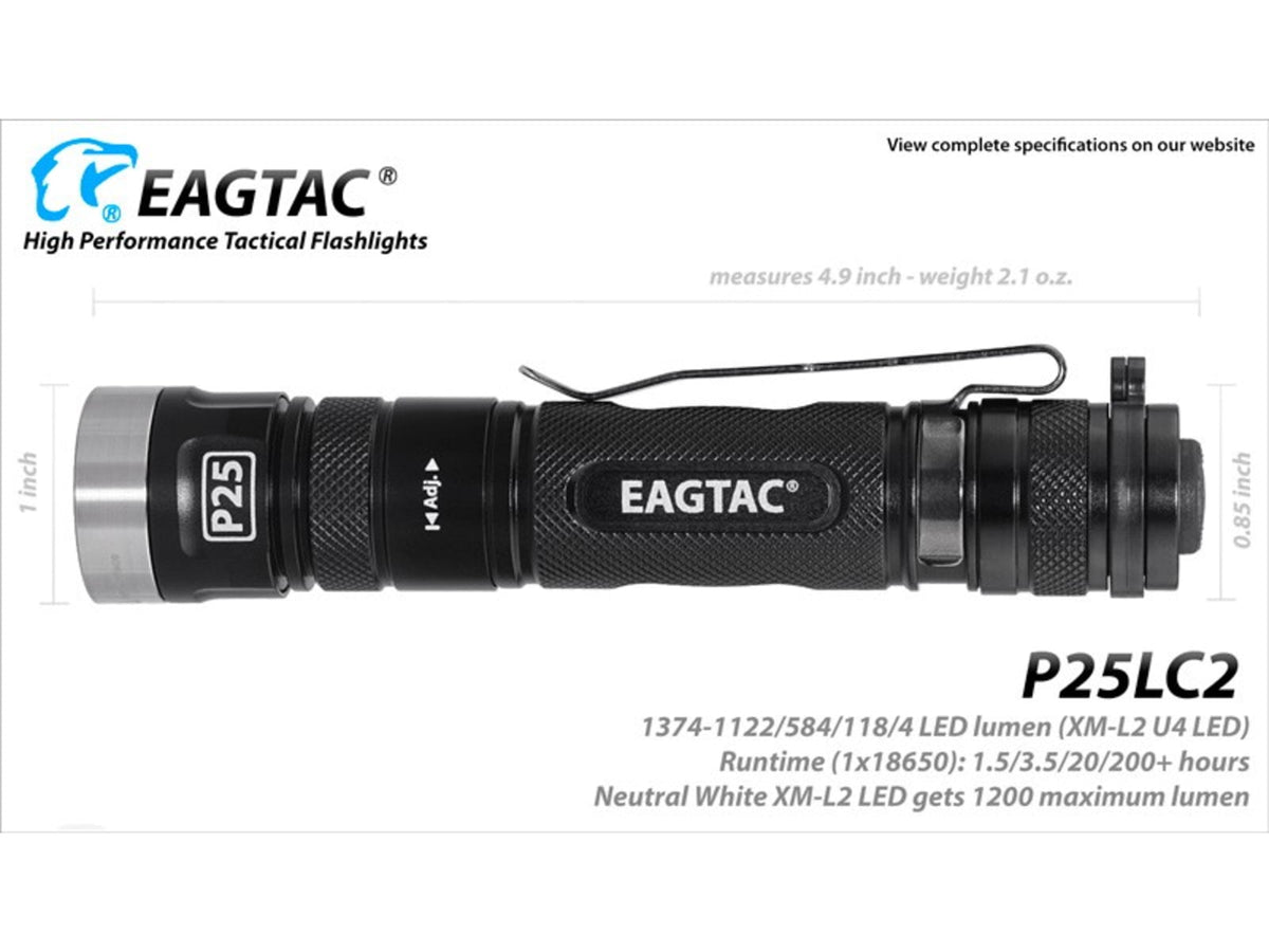 EAGTAC P25LC2 Flashlight XP-L HI V3 CW LED 1160lm Black
