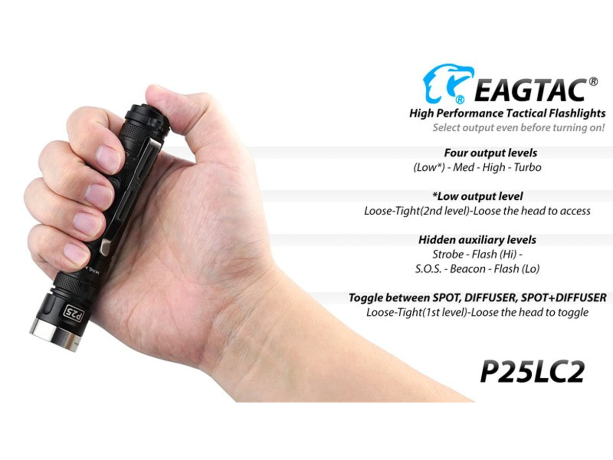 EAGTAC P25LC2 Flashlight XP-L HI V3 CW LED 1160lm Black