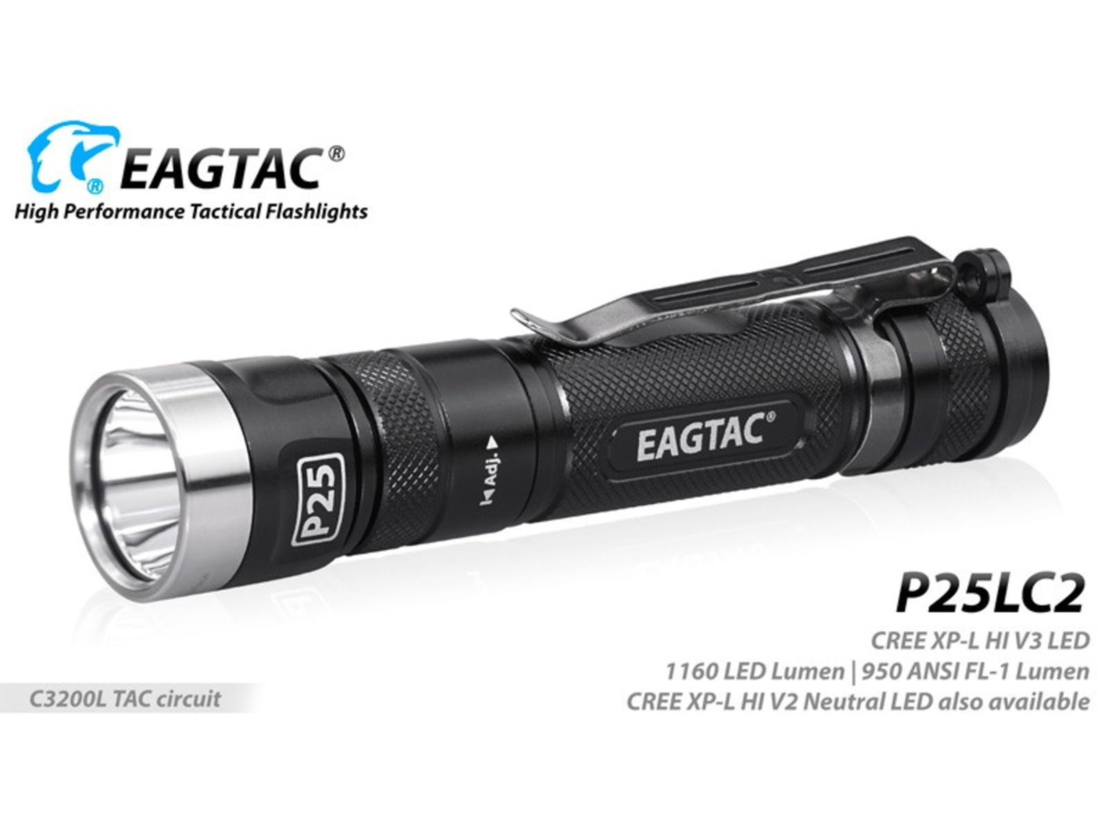 EAGTAC P25LC2 Flashlight XP-L HI V3 CW LED 1160lm Black