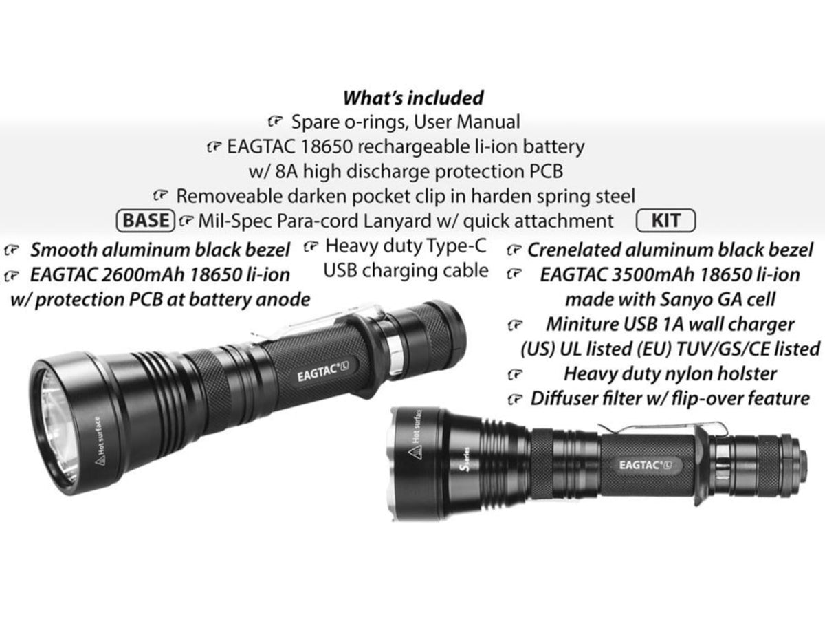 EAGTAC S25L-R Flashlight Kit XHP35 HI NW LED 1750lm Black S25LR-XHP35-HI-KIT-NW