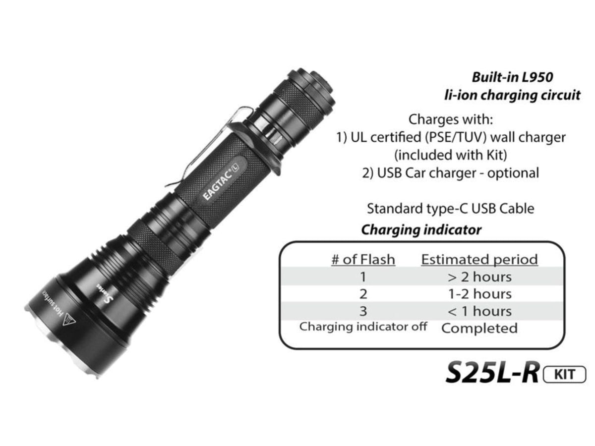 EAGTAC S25L-R Flashlight Kit XHP35 HI NW LED 1750lm Black S25LR-XHP35-HI-KIT-NW