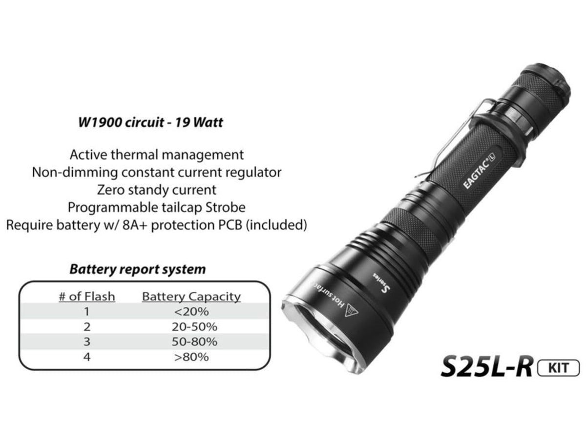EAGTAC S25L-R Flashlight Kit XHP35 HI NW LED 1750lm Black S25LR-XHP35-HI-KIT-NW