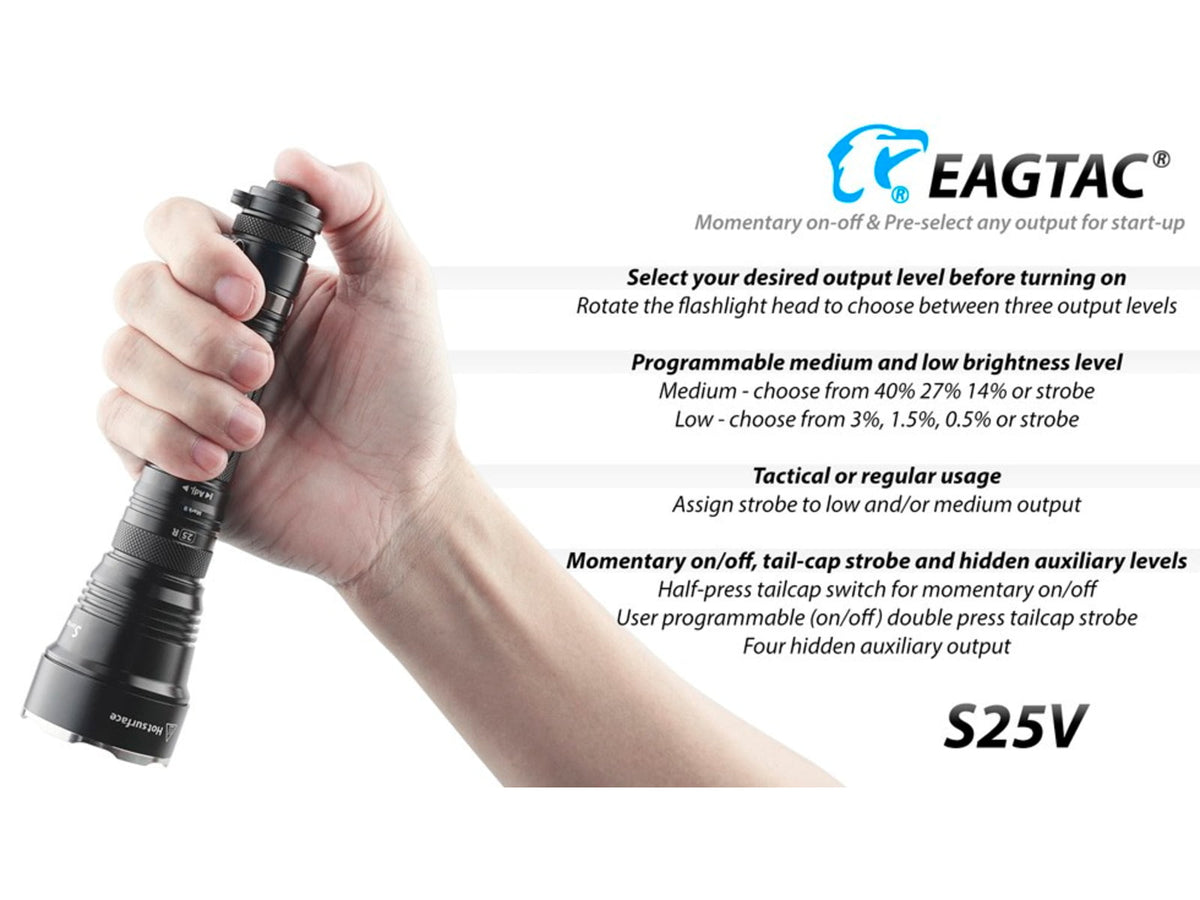 EAGTAC S25V Flashlight CSLPM1 CW LED 1200lm Black S25V-CSLPM1-CW
