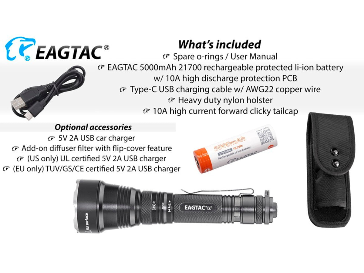EAGTAC S25V Flashlight CSLPM1 CW LED 1200lm Black S25V-CSLPM1-CW