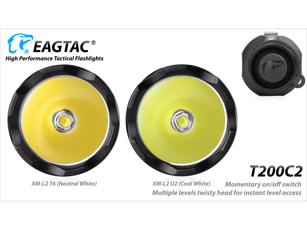 EAGTAC T200C2 XML2 U4 1277 Lumen Tactical Flashlight Medium Black T200C2-XML2-BASE-CW
