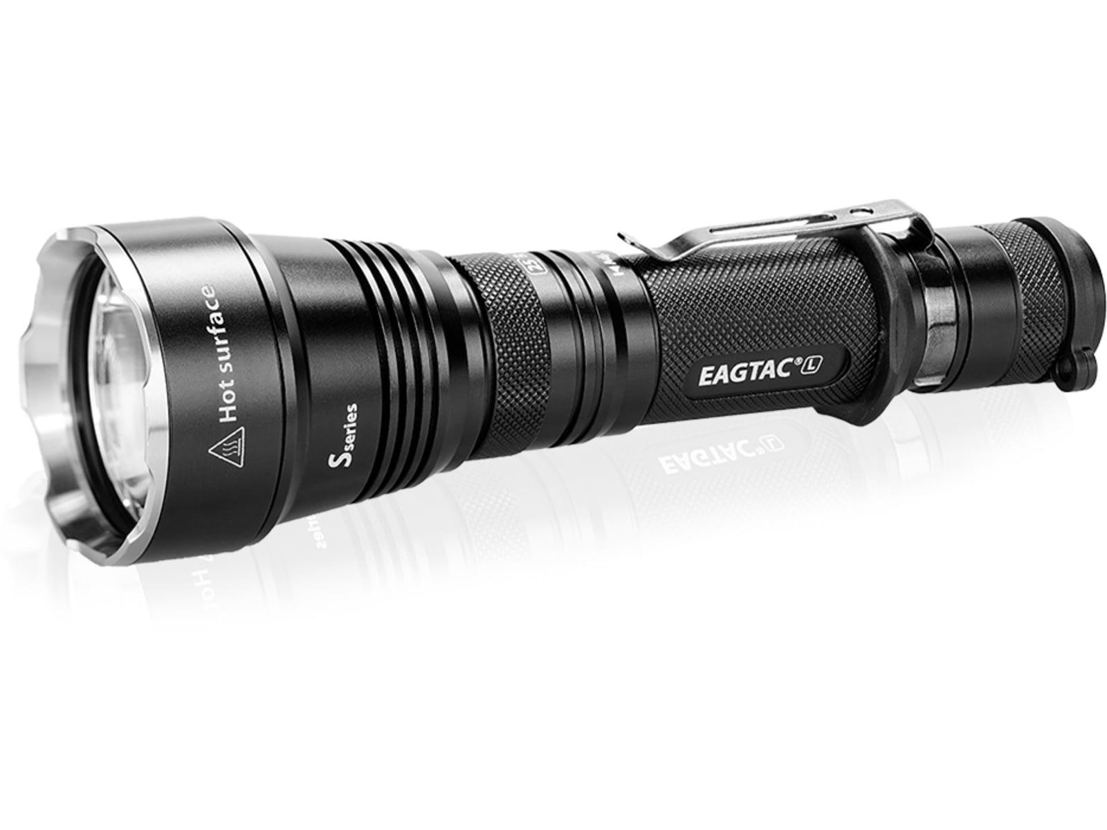 EAGTAC USB Rechargeable S25LR XHP35 Hi Output Flashlight Kit Crenellated SS Bezel Diffuser Holster Black 1870 lm