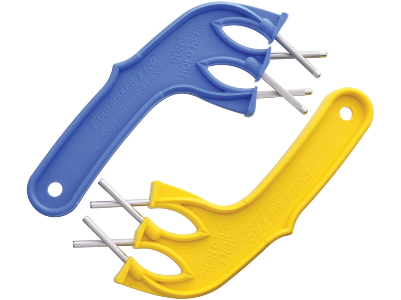 Edgemaker All In 2 System Four Step Sharpening System Blue Handle Has Restoring And Sharpening Steels Yellow Handle Has Honing And Polishing Steels EM350